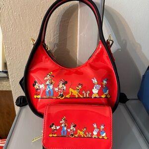 Loungefly Red and Black Mickey and Friends Bag and Wallet